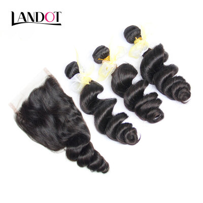 

8A Cambodian Loose Wave Virgin Hair With Closure 4PcsLot Cambodian Loose Curly Wavy Human Hair Weaves 3 Bundles And Lace Closures