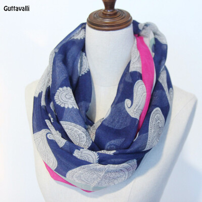 

Guttavalli Women Cashew Stripes Print Ring Shawl Vintage Flowers Viscose Soft Loop Scarf Winter Floral Warm Infinity Scarves