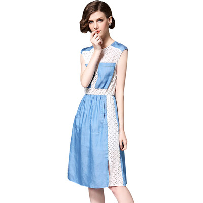 

BURDULLY Women Lace Patchwork Dress Fashions 2018 New Summer Casual Sleeveless Vest Dress Cotton Female Dresses Large Sizes