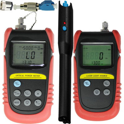 

-50dB to 26dB Optical Power Meter 850nm1300nm Optical laser light source 20mw fiber visual fault locator FC to LC adapter