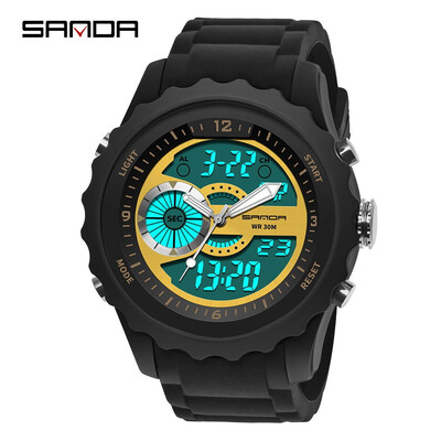 

SANDA Men Analog Quartz Digital Watch Dual Display Waterproof Sports Watches for Men Silicone LED Electronic Watch