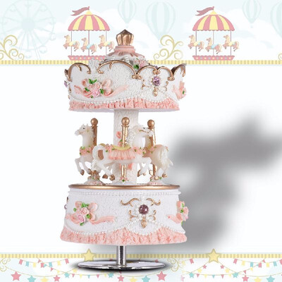 

Colorful Melody Toy Laxury Windup Carousel Music Box Artware Castle in The Sky Golden R7VD