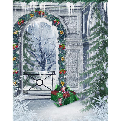 

Xmas Arched Door Photo Backdrop 57FT Vinyl Fabric Cloth Digital Printing Photo Background f-2130
