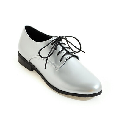 

women oxford shoes lace up round toe causal block heel patent leather dress shoes