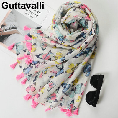 

Guttavalli Women Europe Butterfly Long Shawl Female Chevron Sunscreen Wraps Scarf Soft Stripes Цветы Хлопок Тощие шарфы
