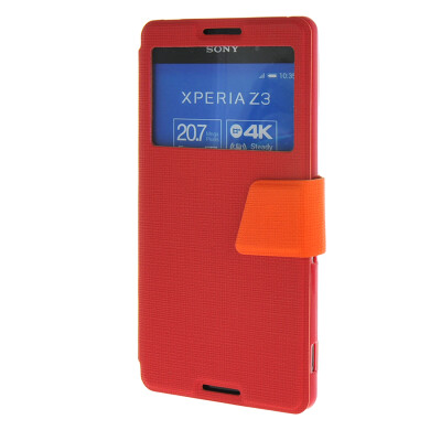 

MOONCASE Xperia Z4 , Slim Window Design Leather Side Flip Bracket ЧЕХОЛ ДЛЯ Sony Xperia Z4 Red Orange