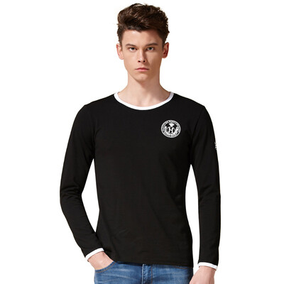 

MSEK) TX3047 Men's round neck long color t-shirt badge design T-shirt gray