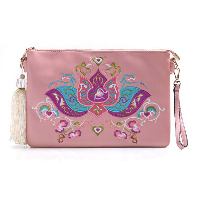 

2016 New leather floral ethnic embroidery embroidered bags national trend women clutch flap shoulder bags famous brand purse