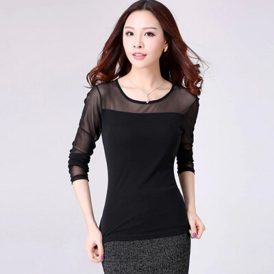 

Sleeved mesh shirt female fashion Slim chiffon T-shirt