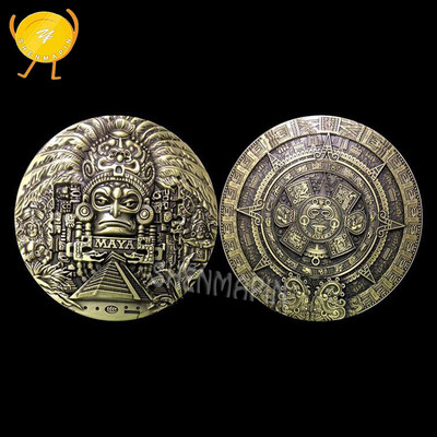 

Huge Mayan Aztec Statue 3D Commemorative Coin Maya Civilization America Mexico Aztec Stereoscopic Coin Art Collection Gift