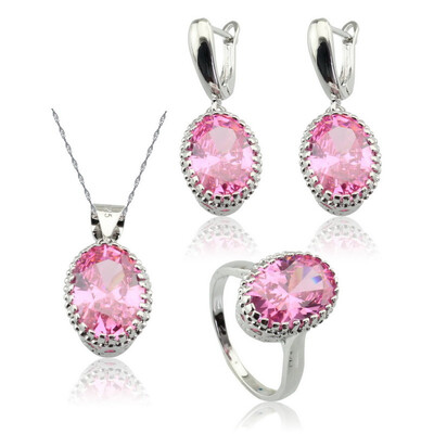 

EIOLZJ Purple Stone Silver Plated Jewelry Sets for Women Necklace Pendant Dangle Earrings Ring Free Jewelry Box 7 Colors Available