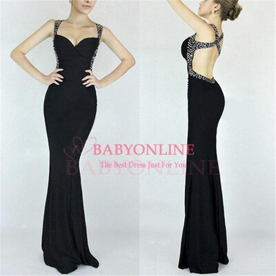 

Red Black Beaded Sheath Evening Prom Party Dress Formal Pageant Bridesmaid Gown Mermaid