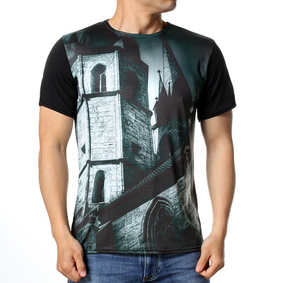 

Fashion Mens O-neck Tops Retro House Print Pullover T-Shirts