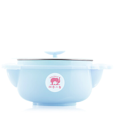 

Red baby elephant baby water insulation bowl baby stainless steel food supplement tableware - blue