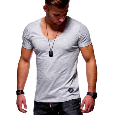 

Summer Mens Fashion Casual Short Sleeve T-shirt Slim Fit Cotton O-neck Muscle Fitness Shirts Fashion Mens Clothing Tops