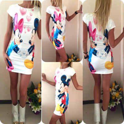 

Fashion Women Cartoon Dress Summer Sleeveless Dresses Mini Bodycon Pencil Skirt