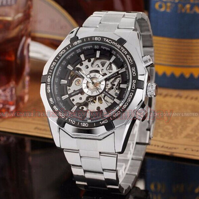 

top Luxury Gold Automatic Mechanical Watches Men Skeleton Stainless Steel Self Wind Wrist Watch Men Hand Clock relogio masculino