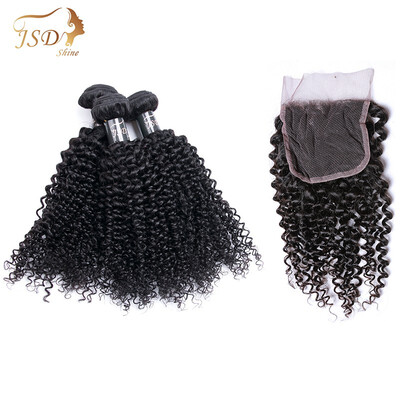 

JSDshine Brazilian Virgin Hair Bundles With Closure Kinky Curly Hair Weave 3 Bundles With Closure Virgin Hair Human Hair Extension