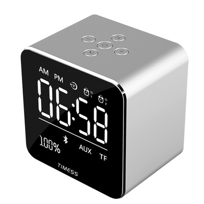 

TIMESS alarm clock wireless Bluetooth creative speaker living room bedroom electronic clock mute led bedside music small alarm clock T001-3 silver