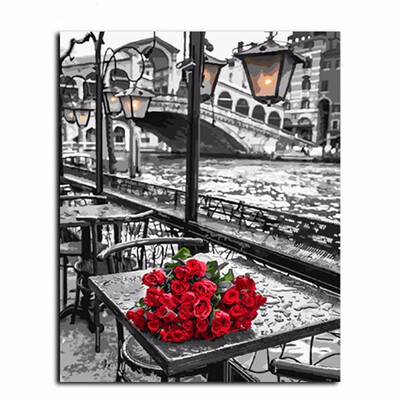 

Frameless DIY Oil Painting By Numbers Hand Painted Modern Wall Canvas Painting Picture For Living Room Romantic roses