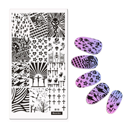 

Horror Skeleton Theme Nail Art Decals Nail Stamping Template Cross Pattern Polish Transfer Image Manicure Plate Tool 126cm B18
