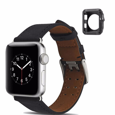 

42mm Genuine Leather Watch Band Watch Bracelet for Apple Watch Series 123 Silica Gel to Protect Shell