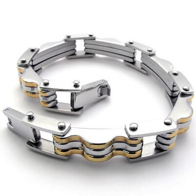 

Hpolw Gold&Silver Stainless Steel Jewelry Fashion Cool Black Motor Biker Mens Bolt buttoned Bracelet