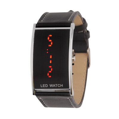 

LED Digital Date Watch Leather Strap Stainless Steel Lady Men Wristwatch