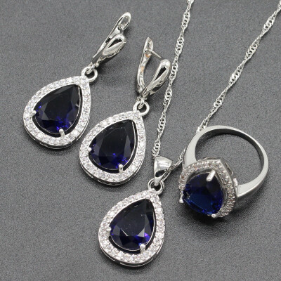 

Fashion Water Drop Multicolor Rainbow Stone Silver Plated Jewelry Sets for Women Seven Colors Available Free Jewelry Box