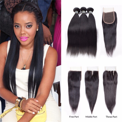 

Amazing Star Straight Hair with Closure Brazilian Virgin Hair Bundles with Closure Grade 7A Human Hair with Closure Free Part