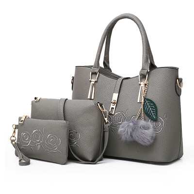 

Fashion Handbags Embroidered Flowers Three Piece Printing Shoulder Bags