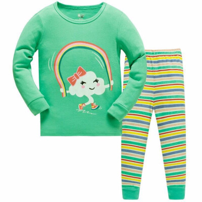 

Kids girls Cute cartoon pajamas set 2T-7T cotton sleepwear Long-sleeved pants