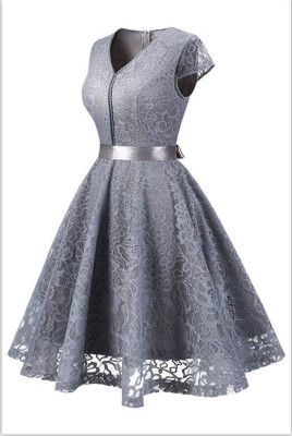 

Womens Vintage 1950s Short Sleeve A-Line Cocktail Party Swing Dress with Floral Lace Homecoming Dress