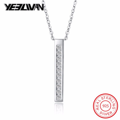 

925 Sterling Silver Cube Pillar Geometry Necklaces & Pendants For Women Girls Casual Crystal Stone Sterling-silver-jewelry 2018