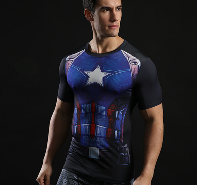 

Summer Mens Fashion Compression T shirts Tights Long Sleeve Training Workout Round Necks 3D Superman Fitness Tee Shirts