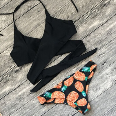 

2018 Women Sexy Bikini Ladies Bandage Floral Printed Swimwears Female Halter Bikinis Set Swimsuit Women Low Waist Bathing Suit