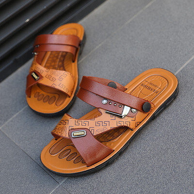 

Mens fashion slippers The Roman sandals Genuine leather Flat non-slip Super light Mens sandals Outdoor leisure shoes Beach shoes
