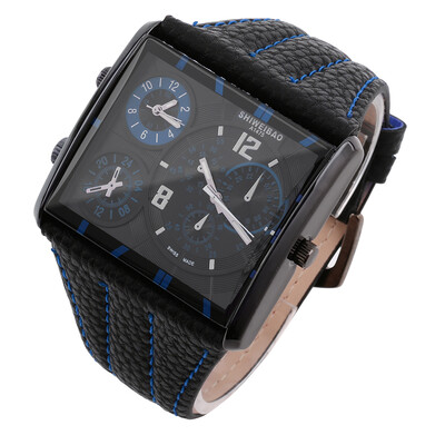 

Fashion Men's Dual Time Zone Movement Square Shape Quartz Watch Gift New