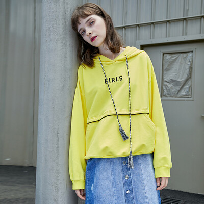 

PASS2018 autumn new sweater female hooded thin section simple letter pullover tide jacket 6830521105 bright yellow