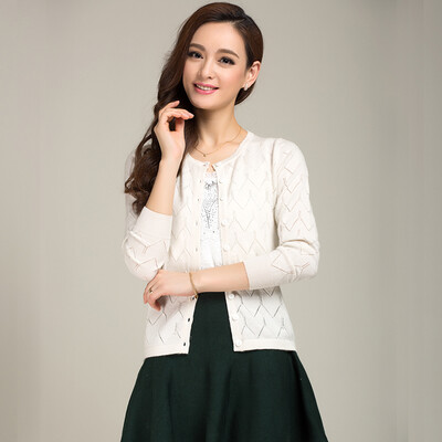 

MAOE solid color hollow hollow knit cardigan Z1102 white