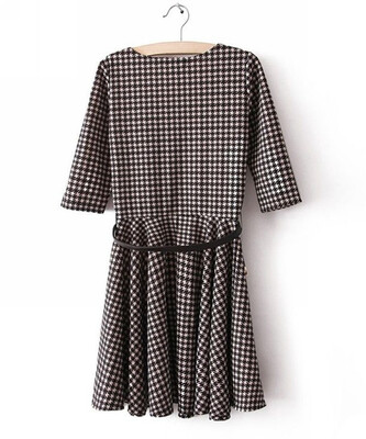 

Vintage Womens Plaids & Checks Pleated Half Sleeve Crew Neck Mini Casual Dress