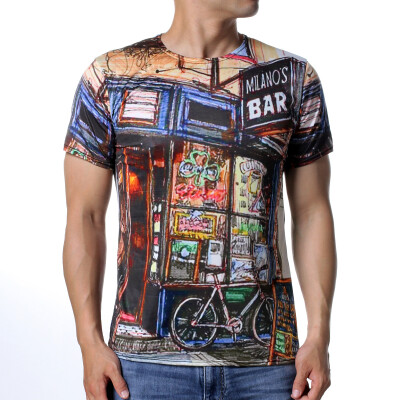 

Men&39s Trendy Leisure O-neck Tops Colorful Print Pullover T-Shirts