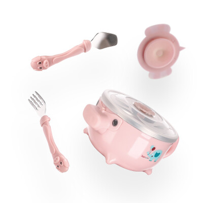 

Tianmei Youke TEENUNIX piglet infant water injection insulation bowl children cutlery set baby baby food supplement bowl spoon stainless steel anti-drop suction cup bowl three sets of powder newborn