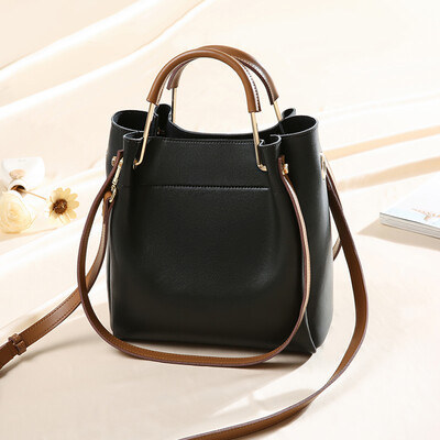 

Viney leather handbag Korean version of the handbag wild shoulder bucket bag large capacity Messenger bag black