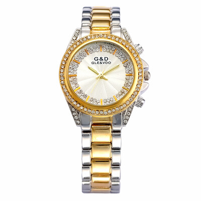 

Ladies Fashion Watches New Women Royal Gold Dial Bracelet Quartz Timepiece with Rhinestones Stainless Steel Watches G&D201513