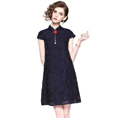 

2018 New Summer Vintage Special Lace Knee-Length Mandarin Collar Traditional Dress Ladies Cheongsame Dress