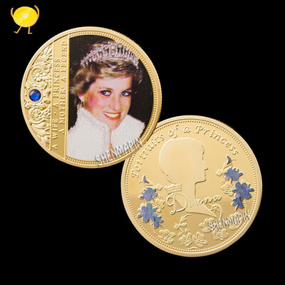 

Diana Diamond - encrusted Commemorative Coin Gold-plated Silver Souvenir Famous British Charity Celebrities of the 20th Century