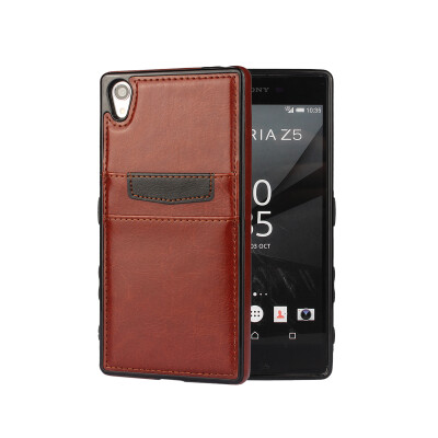 

MOONCASE PU Leather Skin Card Slot Protective Shell TPU Full Frame Back Case Cover for Sony Xperia Z5 Premium