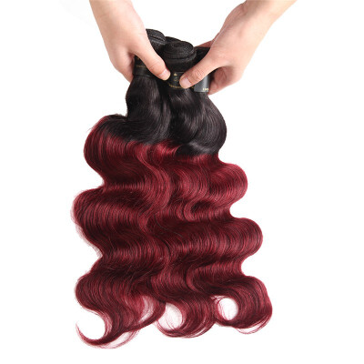 

Ombre Brazilian Hair Body Wave 1BBurgundy Ombre Hair Bundles Weave 99J Red Remy Human Hair Extension 10-24 Inch