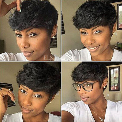 

Machine Made Virgin Cut Human Hair Bob Style Pixie 100 Human Hair Wigs For Black Women Short Glueless Full Lace Wigs Top Quality